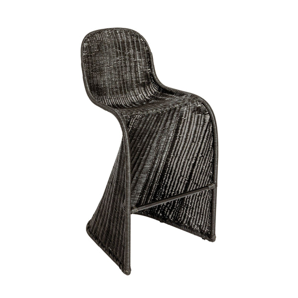 Rowena Interiors Woven Rattan Barstool with S-Curve Metal Frame for Coastal or Farmhouse Kitchens Black EC1770