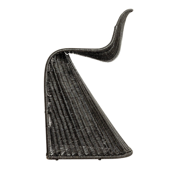 Rowena Interiors Woven Rattan Barstool with S-Curve Metal Frame for Coastal or Farmhouse Kitchens Black EC1770