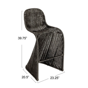 Rowena Interiors Woven Rattan Barstool with S-Curve Metal Frame for Coastal or Farmhouse Kitchens Black EC1770