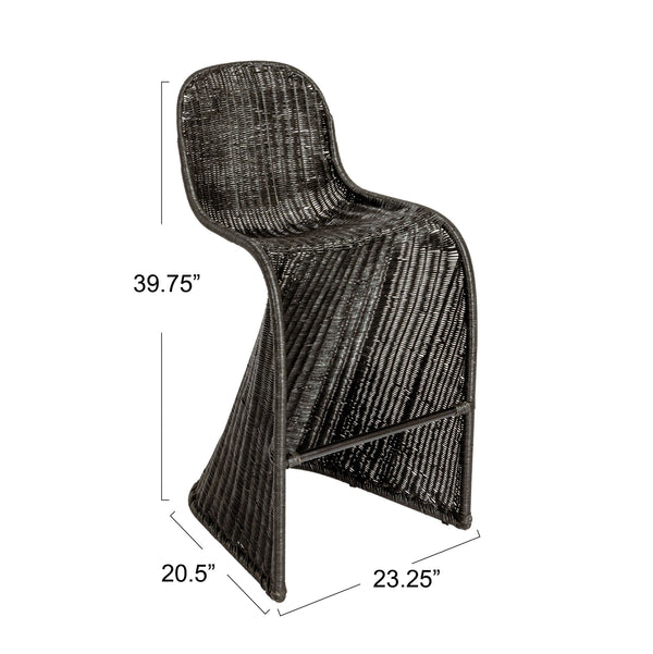 Rowena Interiors Woven Rattan Barstool with S-Curve Metal Frame for Coastal or Farmhouse Kitchens Black EC1770