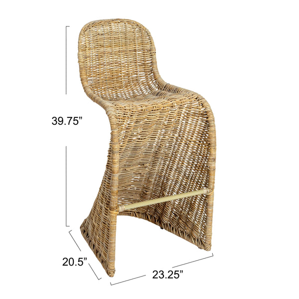 Rowena Interiors Woven Rattan Barstool with S-Curve Metal Frame for Coastal or Farmhouse Kitchens Natural EC1771