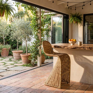 Rowena Interiors Woven Rattan Barstool with S-Curve Metal Frame for Coastal or Farmhouse Kitchens Natural EC1771