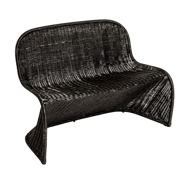 Rowena Interiors Woven Rattan S-Curve Bench Sculptural Accent Seating for Patio Entryway or Bedroom Black EC1772
