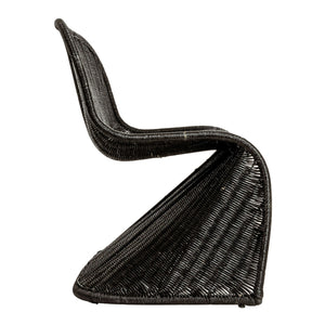 Rowena Interiors Woven Rattan S-Curve Bench Sculptural Accent Seating for Patio Entryway or Bedroom Black EC1772