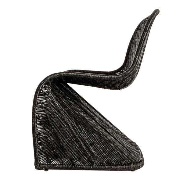 Rowena Interiors Woven Rattan S-Curve Bench Sculptural Accent Seating for Patio Entryway or Bedroom Black EC1772