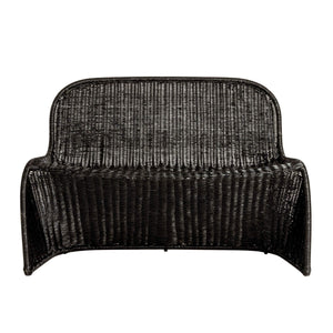 Rowena Interiors Woven Rattan S-Curve Bench Sculptural Accent Seating for Patio Entryway or Bedroom Black EC1772