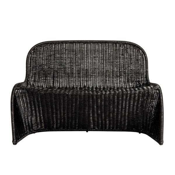 Rowena Interiors Woven Rattan S-Curve Bench Sculptural Accent Seating for Patio Entryway or Bedroom Black EC1772