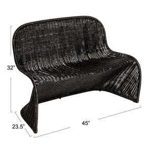 Rowena Interiors Woven Rattan S-Curve Bench Sculptural Accent Seating for Patio Entryway or Bedroom Black EC1772