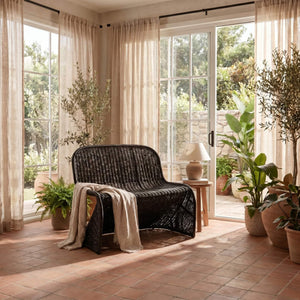 Rowena Interiors Woven Rattan S-Curve Bench Sculptural Accent Seating for Patio Entryway or Bedroom Black EC1772