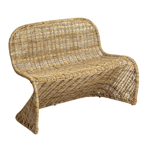 Rowena Interiors Woven Rattan S-Curve Bench Sculptural Accent Seating for Patio Entryway or Bedroom Natural EC1773