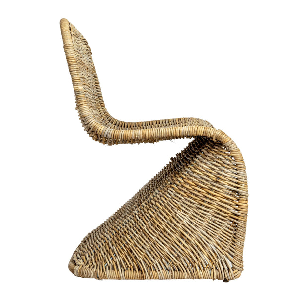 Rowena Interiors Woven Rattan S-Curve Bench Sculptural Accent Seating for Patio Entryway or Bedroom Natural EC1773