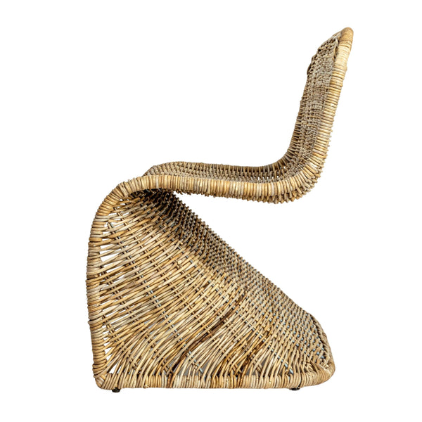Rowena Interiors Woven Rattan S-Curve Bench Sculptural Accent Seating for Patio Entryway or Bedroom Natural EC1773