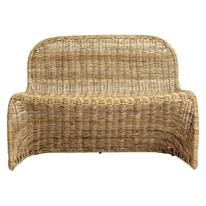 Rowena Interiors Woven Rattan S-Curve Bench Sculptural Accent Seating for Patio Entryway or Bedroom Natural EC1773