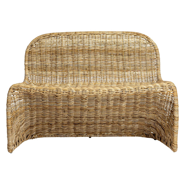 Rowena Interiors Woven Rattan S-Curve Bench Sculptural Accent Seating for Patio Entryway or Bedroom Natural EC1773