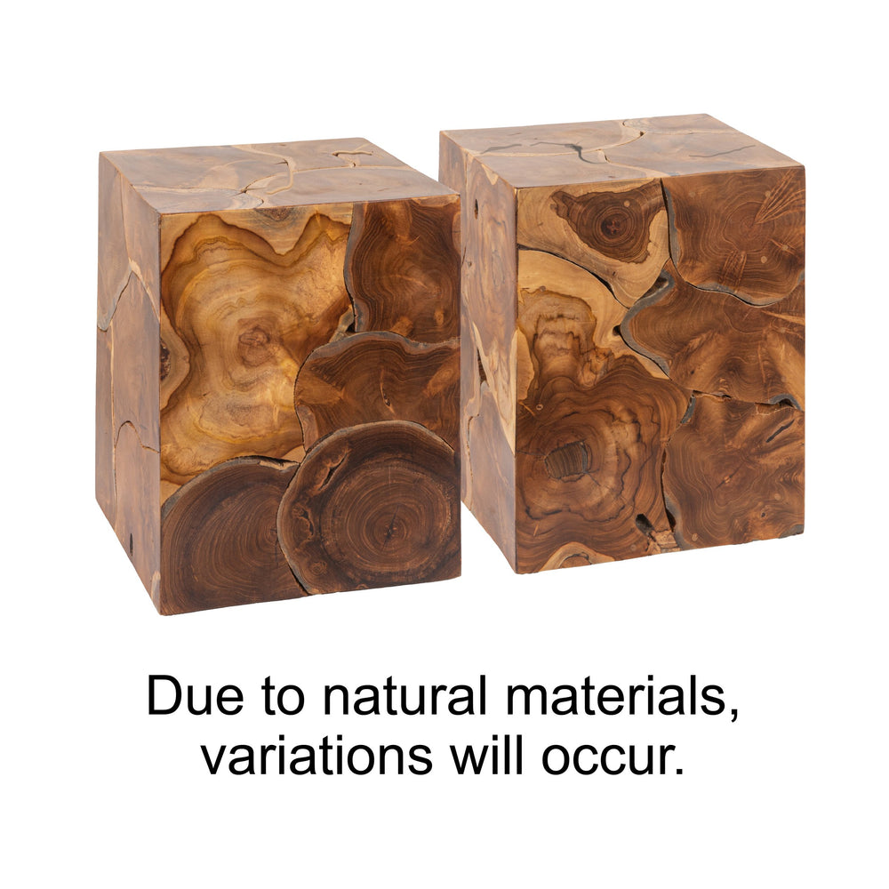 Rowena Interiors Square Solid Teak Root End Table Organic Carved Wood Accent for Living Room EC1776