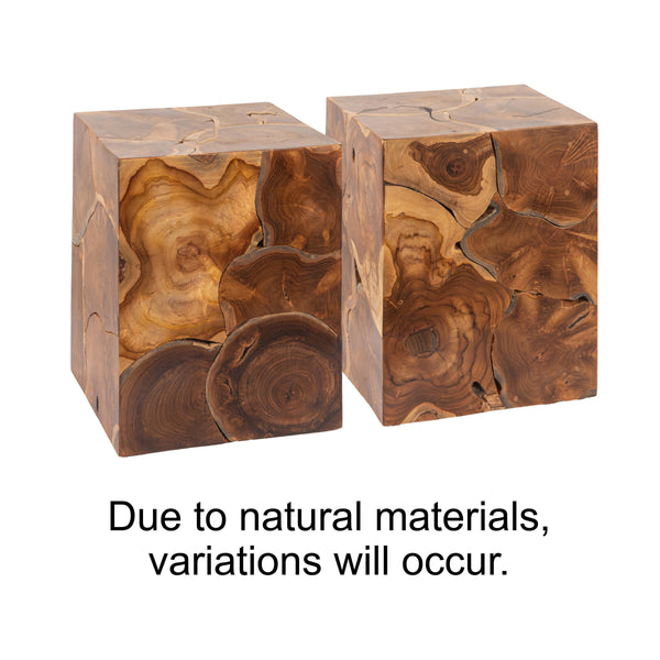 Rowena Interiors Square Solid Teak Root End Table Organic Carved Wood Accent for Living Room EC1776