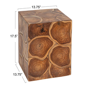 Rowena Interiors Square Solid Teak Root End Table Organic Carved Wood Accent for Living Room EC1776