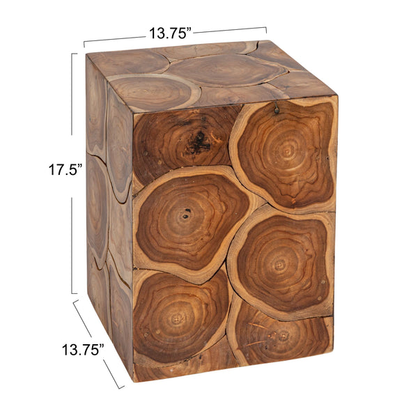 Rowena Interiors Square Solid Teak Root End Table Organic Carved Wood Accent for Living Room EC1776