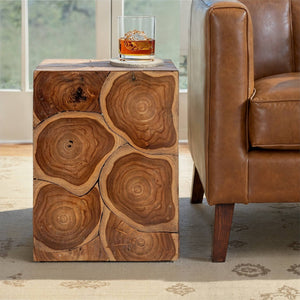 Rowena Interiors Square Solid Teak Root End Table Organic Carved Wood Accent for Living Room EC1776