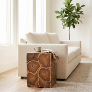 Rowena Interiors Square Solid Teak Root End Table Organic Carved Wood Accent for Living Room EC1776