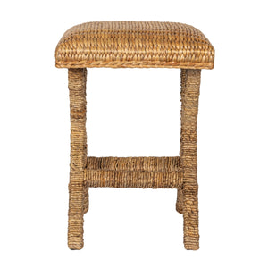 Rowena Interiors Woven Water Hyacinth Counter Stool Natural Fiber Over Solid Wood Boho Kitchen Bar EC1790