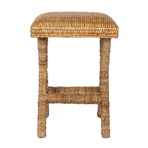 Rowena Interiors Woven Water Hyacinth Counter Stool Natural Fiber Over Solid Wood Boho Kitchen Bar EC1790
