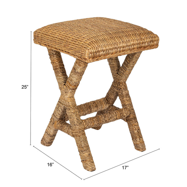 Rowena Interiors Woven Water Hyacinth Counter Stool Natural Fiber Over Solid Wood Boho Kitchen Bar EC1790