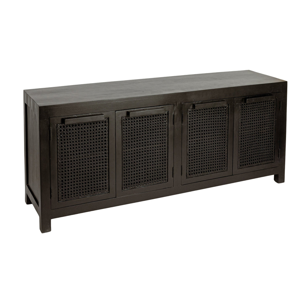 Rowena Interiors Mango Wood Cane Panel Sideboard with Matte Black Finish for Bohemian Living Spaces EC1814
