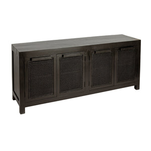 Rowena Interiors Mango Wood Cane Panel Sideboard with Matte Black Finish for Bohemian Living Spaces EC1814