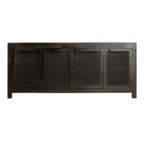 Rowena Interiors Mango Wood Cane Panel Sideboard with Matte Black Finish for Bohemian Living Spaces EC1814
