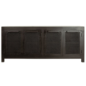 Rowena Interiors Mango Wood Cane Panel Sideboard with Matte Black Finish for Bohemian Living Spaces EC1814