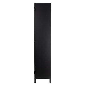 Rowena Interiors Mango Wood Tall Cabinet with Woven Cane Doors Matte Black Bohemian Display Storage EC1816