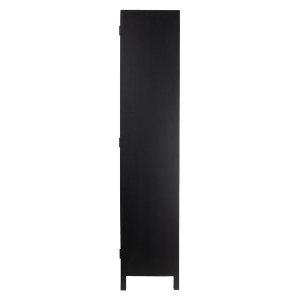 Rowena Interiors Mango Wood Tall Cabinet with Woven Cane Doors Matte Black Bohemian Display Storage EC1816