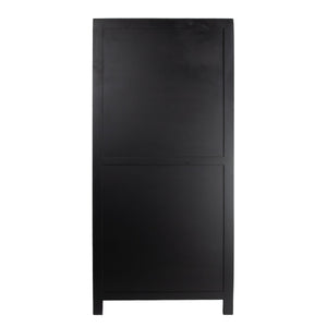 Rowena Interiors Mango Wood Tall Cabinet with Woven Cane Doors Matte Black Bohemian Display Storage EC1816