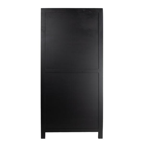 Rowena Interiors Mango Wood Tall Cabinet with Woven Cane Doors Matte Black Bohemian Display Storage EC1816