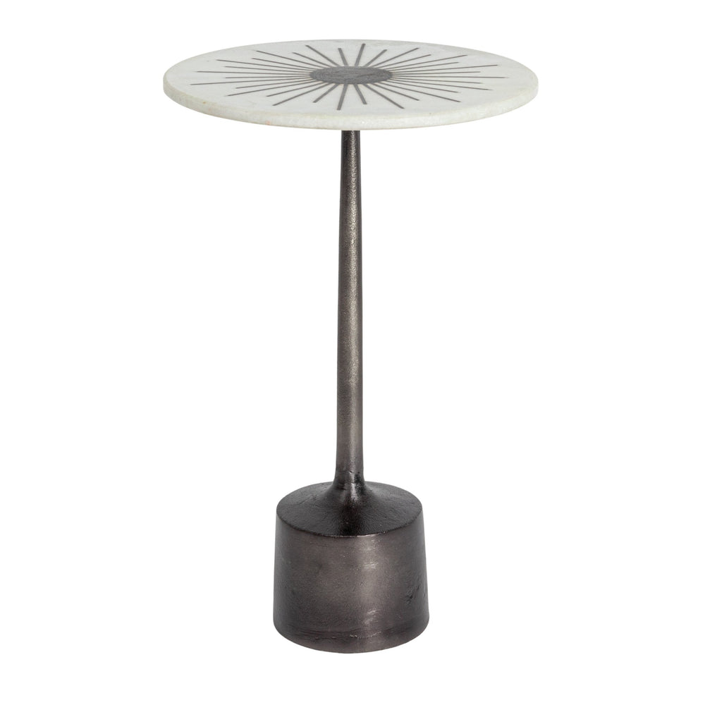 Rowena Interiors Marble Top Sunburst Aluminum Martini Table Sculptural Living Room Accent Piece EC1821