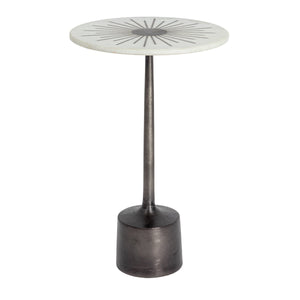 Rowena Interiors Marble Top Sunburst Aluminum Martini Table Sculptural Living Room Accent Piece EC1821