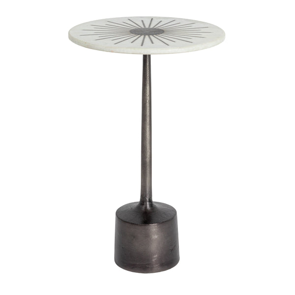 Rowena Interiors Marble Top Sunburst Aluminum Martini Table Sculptural Living Room Accent Piece EC1821
