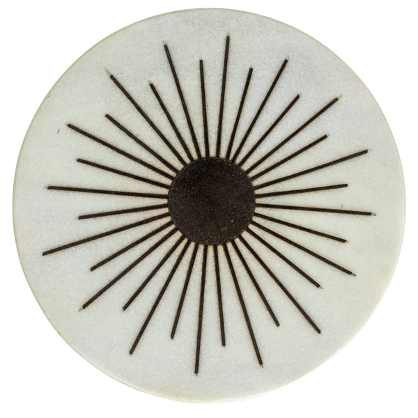 Rowena Interiors Marble Top Sunburst Aluminum Martini Table Sculptural Living Room Accent Piece EC1821