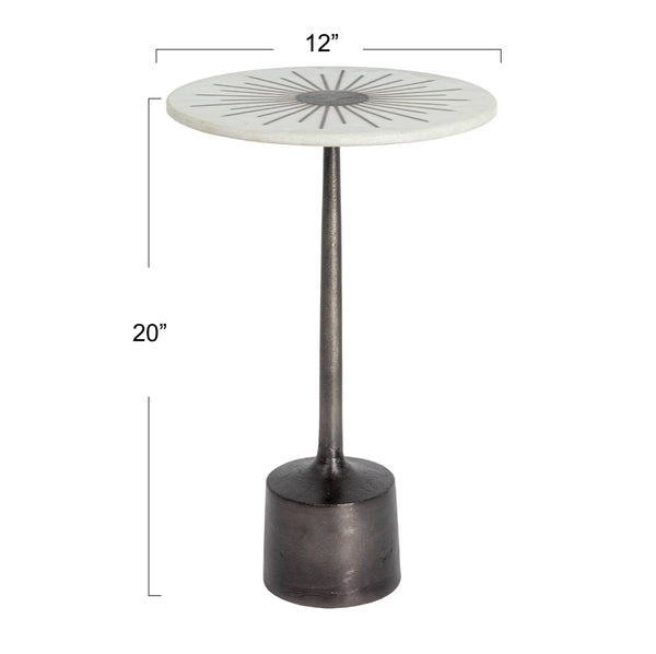 Rowena Interiors Marble Top Sunburst Aluminum Martini Table Sculptural Living Room Accent Piece EC1821