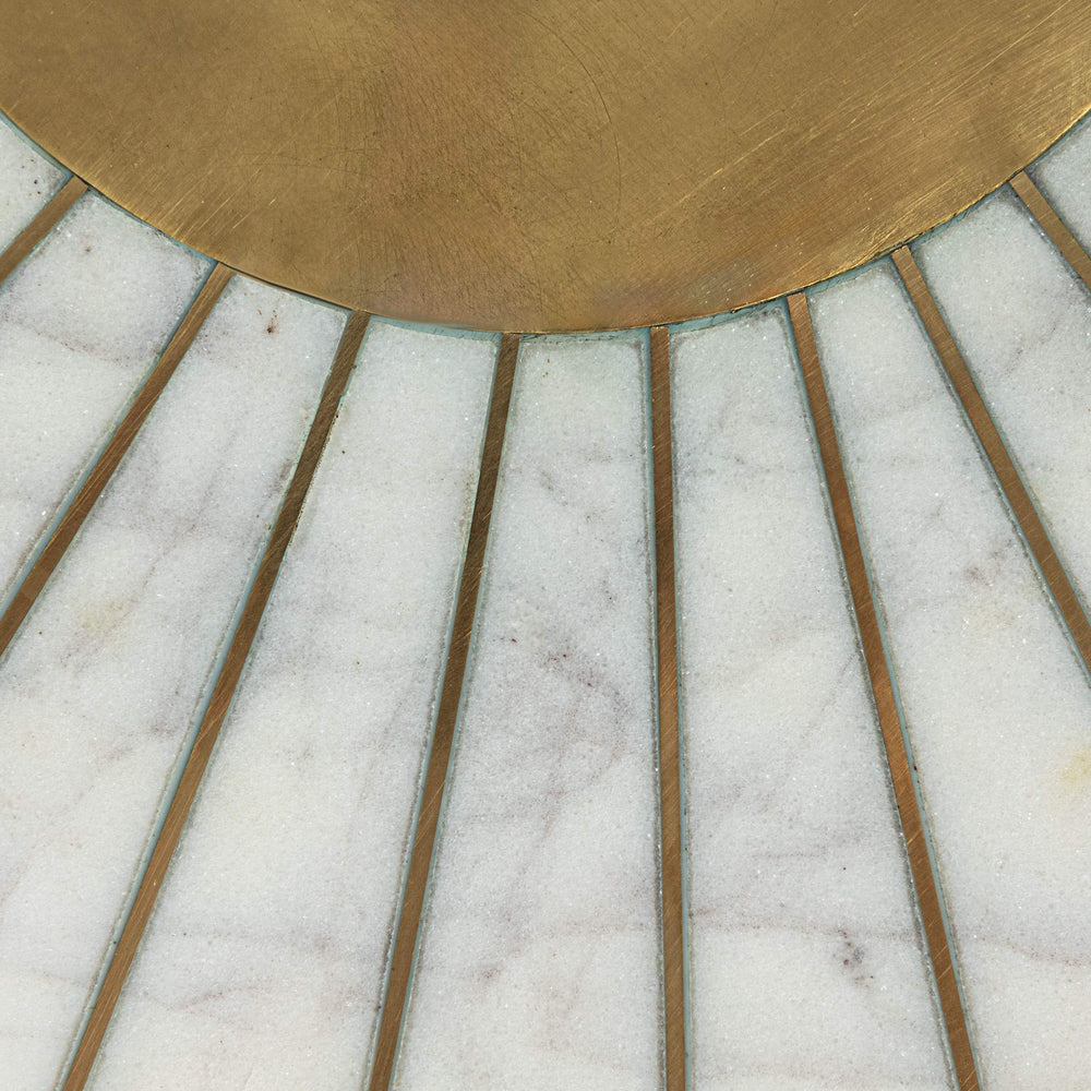 Rowena Interiors Marble Top Round Coffee Table with Gold Sunburst Aluminum Base for Glam Living Rooms EC1822MC