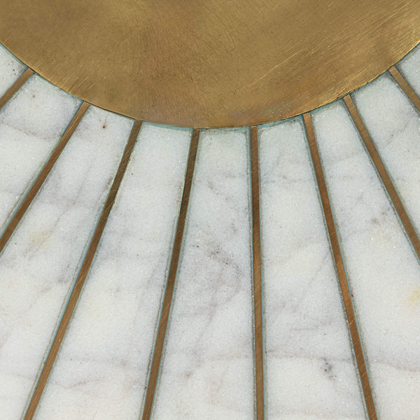 Rowena Interiors Marble Top Round Coffee Table with Gold Sunburst Aluminum Base for Glam Living Rooms EC1822MC