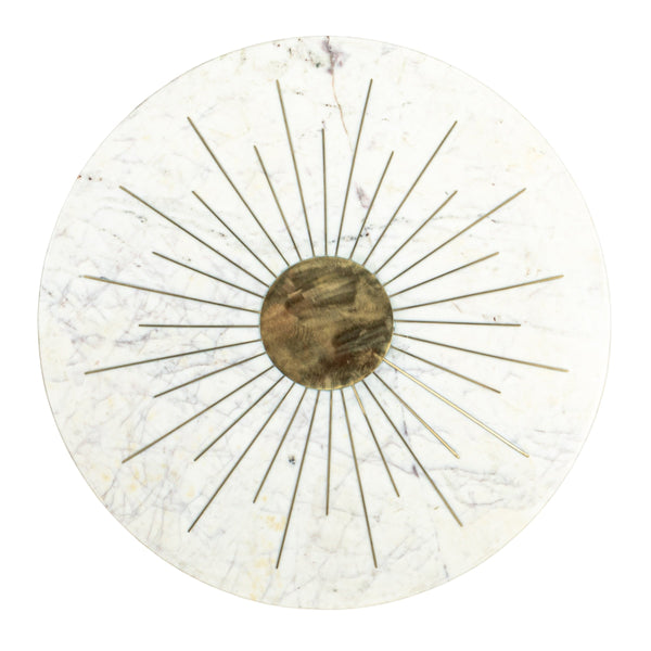 Rowena Interiors Marble Top Round Coffee Table with Gold Sunburst Aluminum Base for Glam Living Rooms EC1822MC