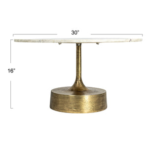 Rowena Interiors Marble Top Round Coffee Table with Gold Sunburst Aluminum Base for Glam Living Rooms EC1822MC