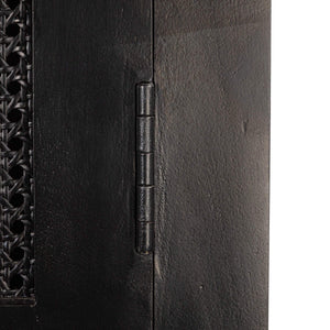 Rowena Interiors Mango Wood Tall Cane Door Storage Cabinet with Arched Panels for Bohemian Living EC1823