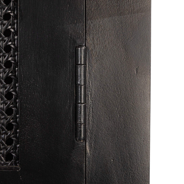 Rowena Interiors Mango Wood Tall Cane Door Storage Cabinet with Arched Panels for Bohemian Living EC1823