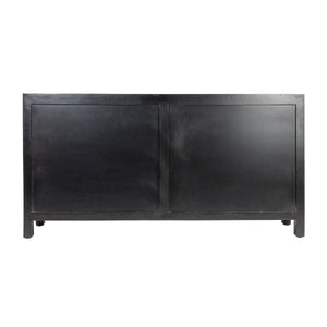 Rowena Interiors Mango Wood Arched Cane Panel Sideboard Black Stained Solid Frame Dining Storage EC1824