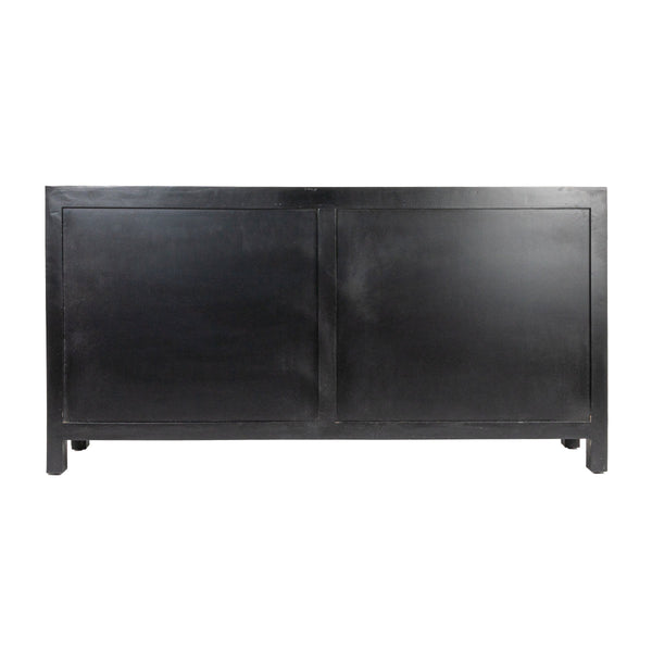Rowena Interiors Mango Wood Arched Cane Panel Sideboard Black Stained Solid Frame Dining Storage EC1824