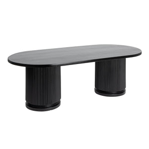 Rowena Interiors Fluted Mango Wood Oval Coffee Table with Double Pedestal Base for Modern Living Black EC1844MC