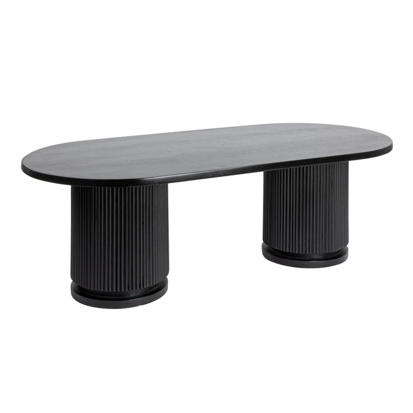 Rowena Interiors Fluted Mango Wood Oval Coffee Table with Double Pedestal Base for Modern Living Black EC1844MC